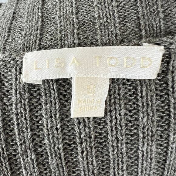 LISA TODD Gray S Sweater Linen Rainbow Striped Rib V-Neck Long Sleeve Pullover - Picture 6 of 8